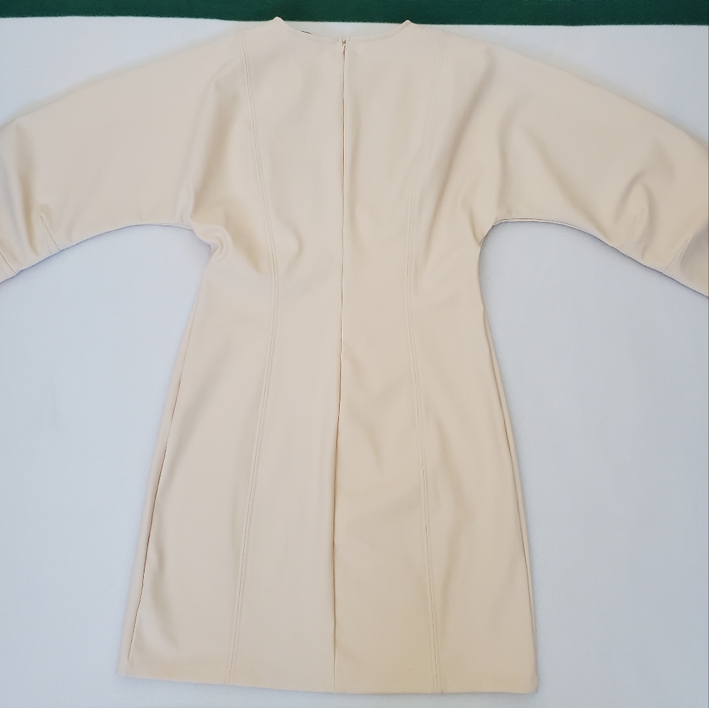 NWT Zara Long Sleeve Neoprene Cream Mini Dress - Picture 4 of 12